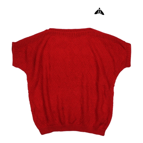 Vintage Triko Bluz - Tanınmış Kırmızılarla Açan